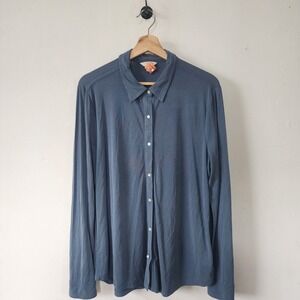 Womens Lucky Brand Sand Wash Button Down Long Sleeve Shirt Blue Point Collar L